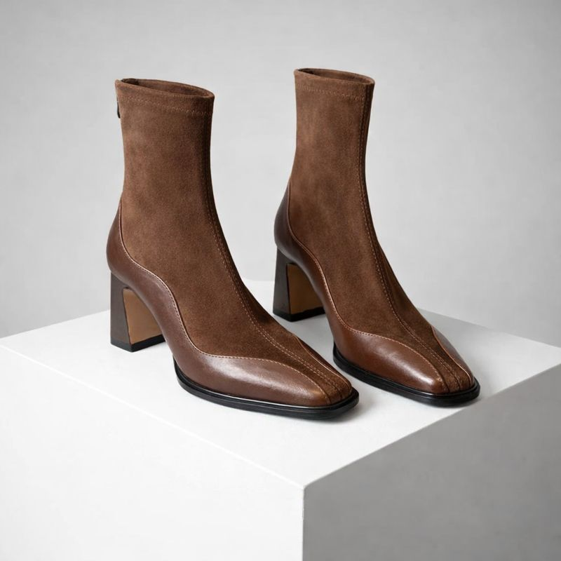 Women's leather boots front view — rugged — Taylor Square Toe Ankle Boots — Oscar Blackwood