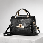 Women's black handbag front view — everyday — Valentina Croc Handbag — Oscar Blackwood