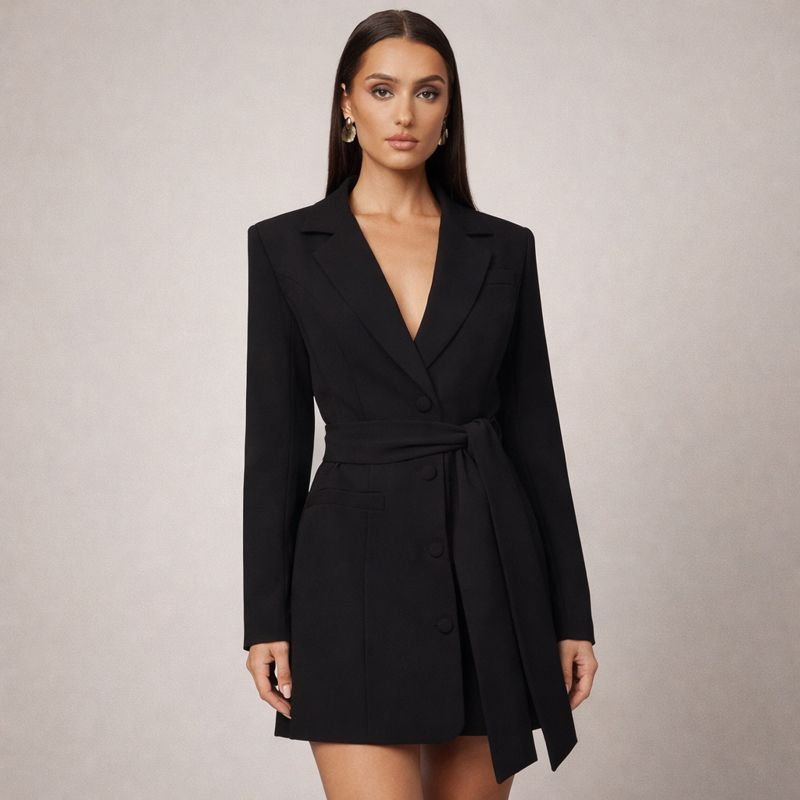 Women's black dress alternate angle — chic — Cornelia Blazer Dress — Oscar Blackwood