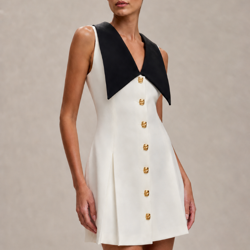 Women's white dress front view — chic — Pixie Mini Dress for every occasion — Oscar Blackwood