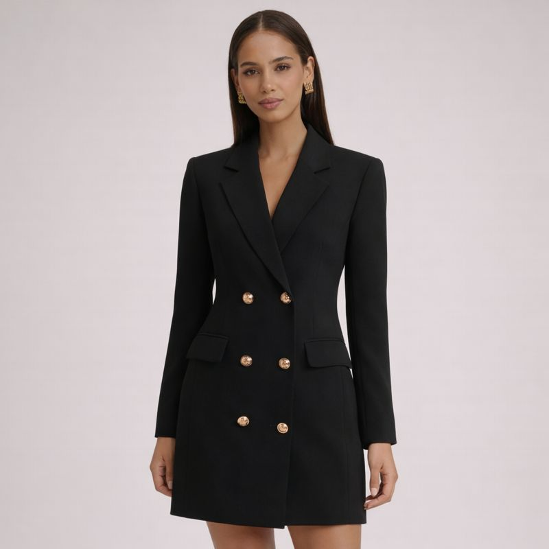 Women's black dress side view — chic — Kate Blazer Dress for every occasion — Oscar Blackwood