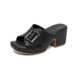 Women's ribbed heels detail view — summer — Klara Orthopedic Platform Sandals — Oscar Blackwood