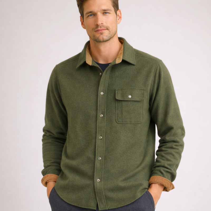 Men's army-green cotton tactical front view — versatile — Tactical Vanderbilt Cotton Shirt — Oscar Blackwood