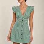 Women's green striped dress side view — summer — Bianca Striped Mini Dress — Oscar Blackwood