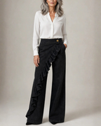 Women's denim skirt color detail — chic — Lexa Denim Skirt Pants — Oscar Blackwood
