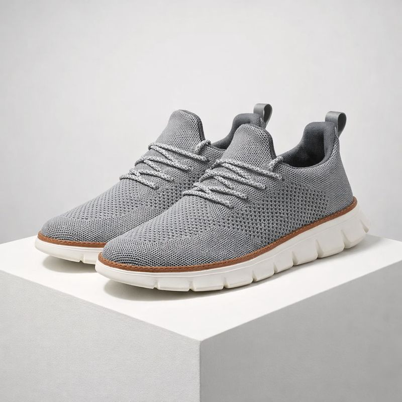 Men's gray lace sneakers side view — casual — Ben Breathable Sneakers — Oscar Blackwood