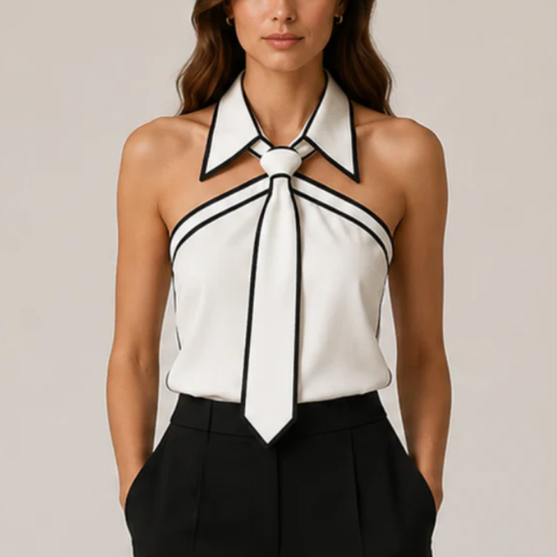 Women's white meryl front view — versatile — Meryl Tie Shirt for every occasion — Oscar Blackwood