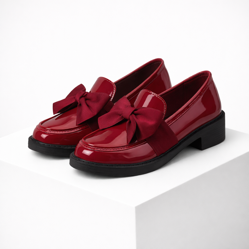 Women's red loafers side view — versatile — Phoebe Bow Loafers — Oscar Blackwood