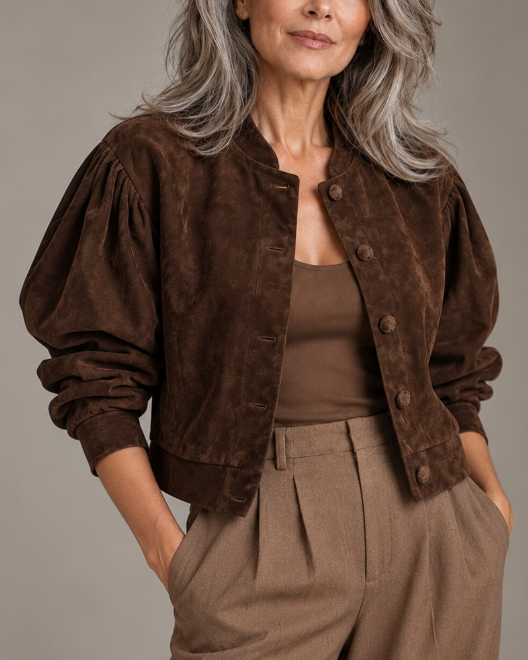 Women's suede jacket color detail — outerwear — Vivian Suede Bomber — Oscar Blackwood