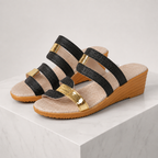 Women's black lace sandals back view — summer — Martina Wedge Sandals — Oscar Blackwood