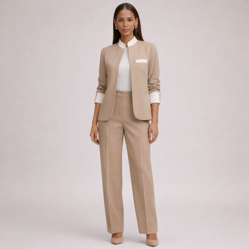 Unisex beige textured sets front view — versatile — Bonte 2 Pieces Set — Oscar Blackwood