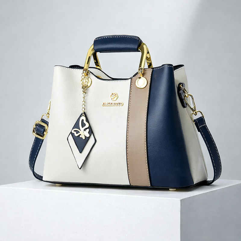 Women's blue leather handbag front view — everyday — Janenovo Butterfly Handbag — Oscar Blackwood