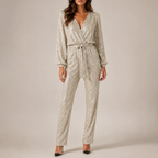 Women's champagne dress alternate angle — chic — Julie Sequin Jumpsuit — Oscar Blackwood
