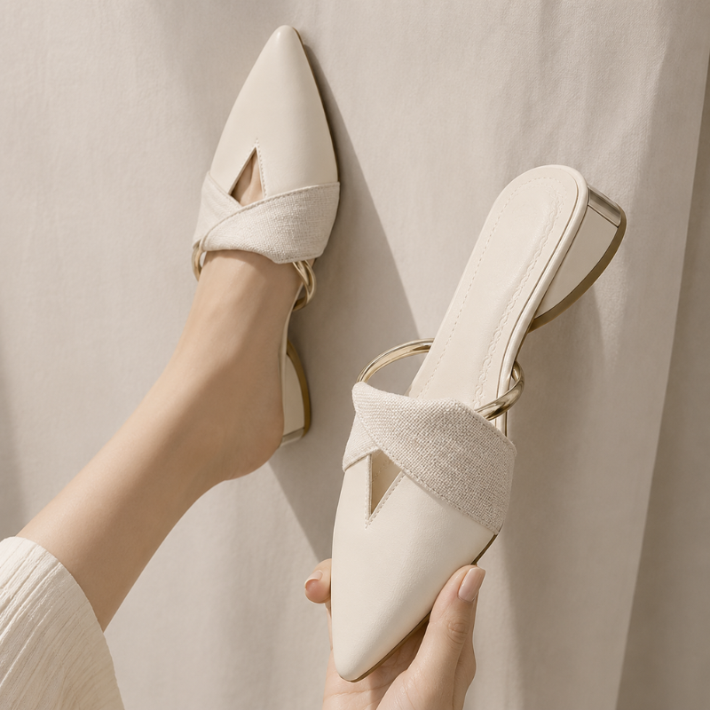 Women's leather sandals front view — versatile — Evelyn Pointed Toe Mules — Oscar Blackwood