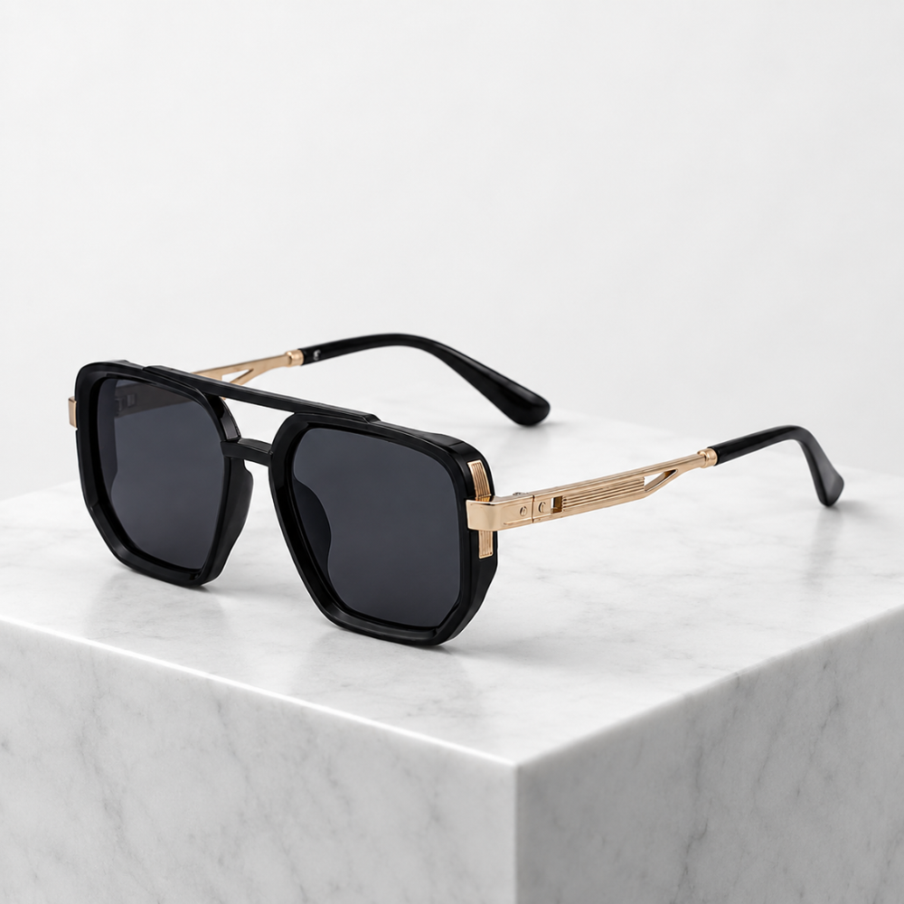 Women's black-gold sunglasses color detail — statement — Addison Aviator Sunglasses — Oscar Blackwood