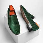 Men's green velvet loafers front view — versatile — Benedict Velvet Flat Shoes — Oscar Blackwood