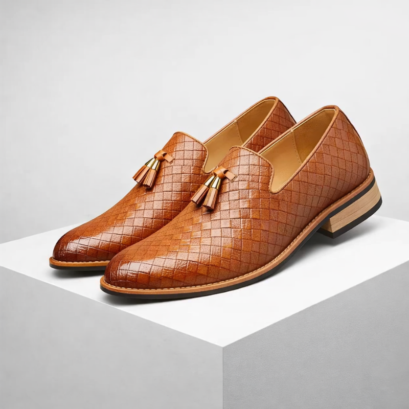 Men's woven loafers back view — versatile — Ludo Weave Leather Loafers — Oscar Blackwood
