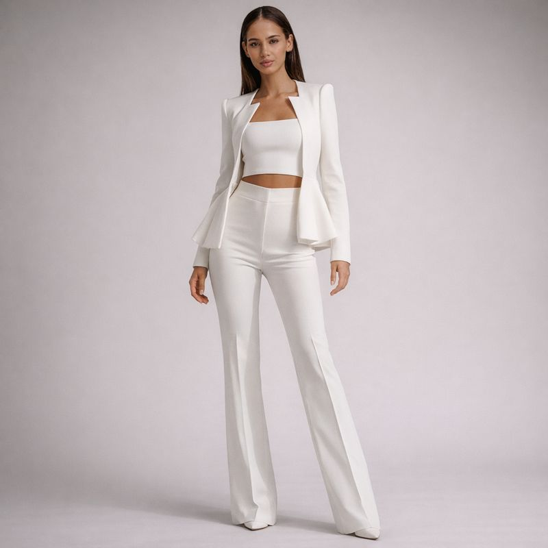 Women's white pants front view — versatile — Anica 3 Piece Set — Oscar Blackwood
