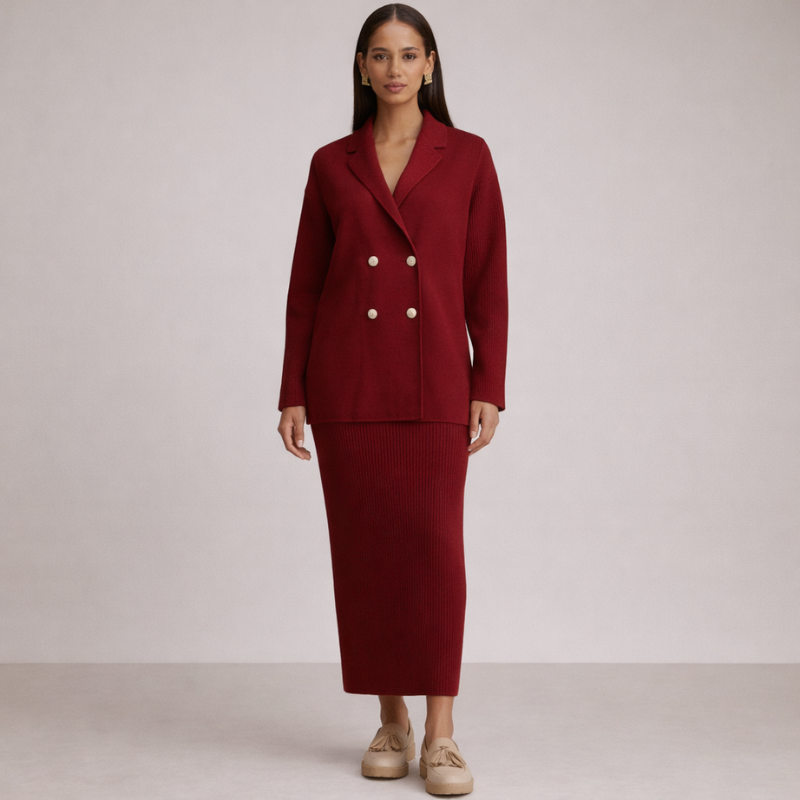 Unisex red ribbed sets front view — versatile — Abigail 2-Piece Set — Oscar Blackwood