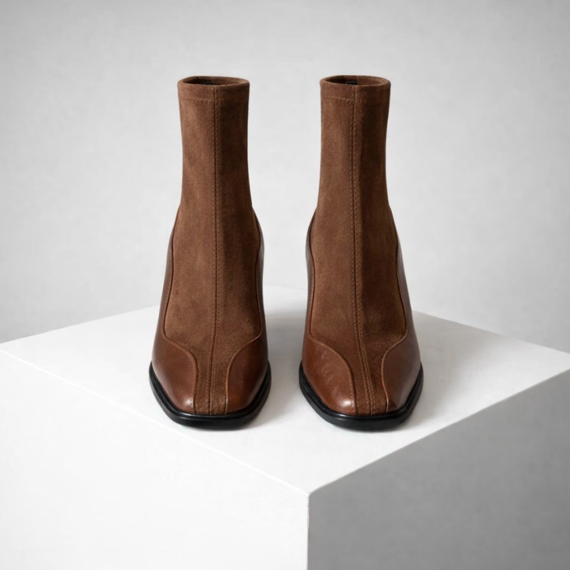 Women's leather boots detail view — rugged — Taylor Square Toe Ankle Boots — Oscar Blackwood