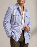 Men's striped jacket front view — outerwear — Leo Vanderbilt Jacket — Oscar Blackwood
