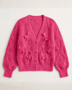 Women's ribbed cardigan detail view — cozy — Romina Bow Knit Cardigan — Oscar Blackwood