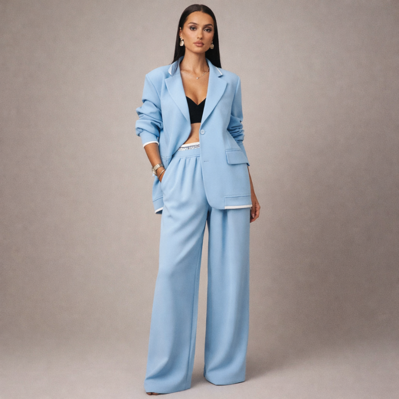 Women's blue sky front view — versatile — Sky Line 2-Piece Suit — Oscar Blackwood