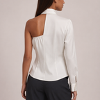 Women's floral freesia detail view — versatile — Freesia One-Shoulder Shirt — Oscar Blackwood