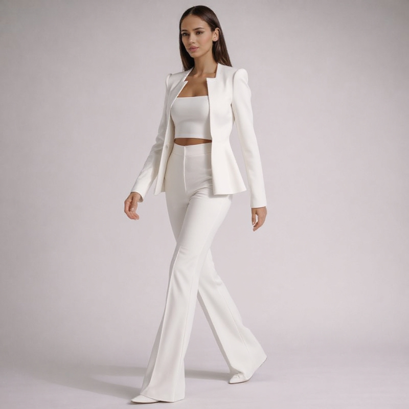Women's white pants detail view — versatile — Anica 3 Piece Set — Oscar Blackwood