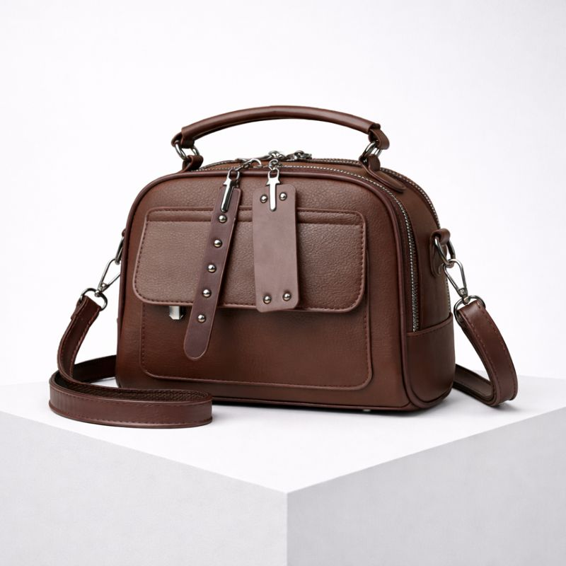 Women's brown leather bag front view — everyday — Greta Shoulder Bag — Oscar Blackwood