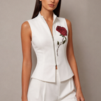 Women's white floral rosalia color detail — versatile — Rosalia Zipper Vest — Oscar Blackwood