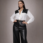 Women's brown leather pants front view — versatile — Suzanne 2 Piece Set — Oscar Blackwood