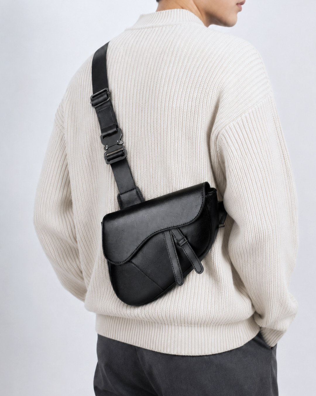 Women's leather handbag side view — everyday — Albert Saddle Crossbody Bag — Oscar Blackwood