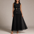 Women's black chiffon dress back view — chic — Cosette 2 Piece Set — Oscar Blackwood