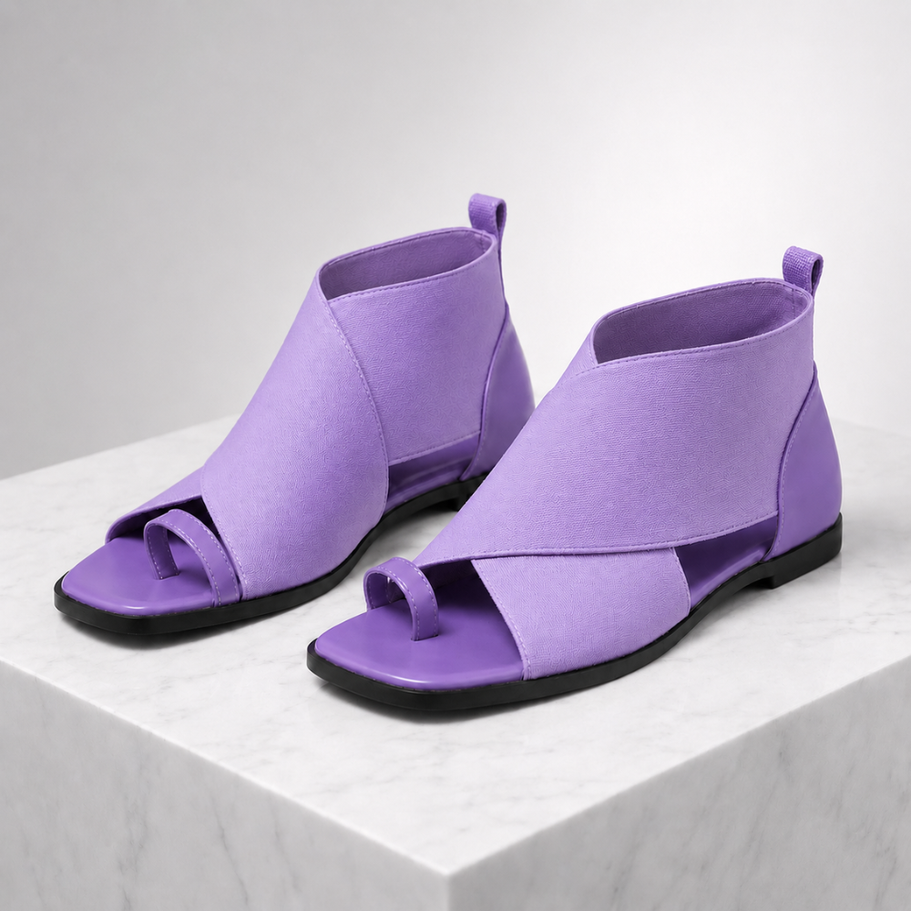 Women's purple sandals side view — summer — Maya Gladiator Sandals — Oscar Blackwood