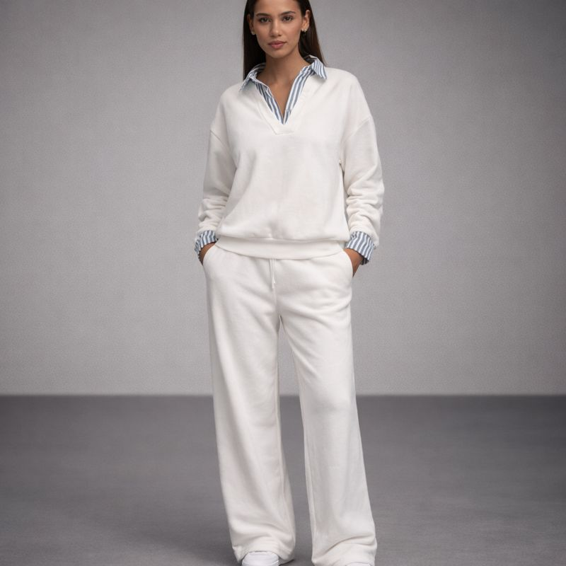 Women's white pants front view — versatile — Amalia 2 Piece Set — Oscar Blackwood