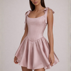 Women's pink lace dress back view — chic — Michelle Mini Dress — Oscar Blackwood