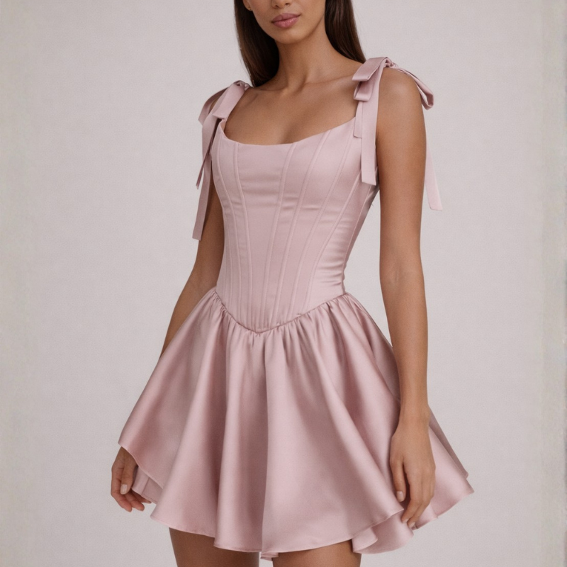 Women's pink lace dress back view — chic — Michelle Mini Dress — Oscar Blackwood