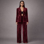 Women's burgundy velvet pants front view — versatile — Ruby Velvet 2 Piece Set — Oscar Blackwood