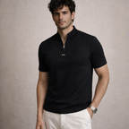 Men's black cotton noah front view — versatile — Noah Stand Collar T-Shirt — Oscar Blackwood