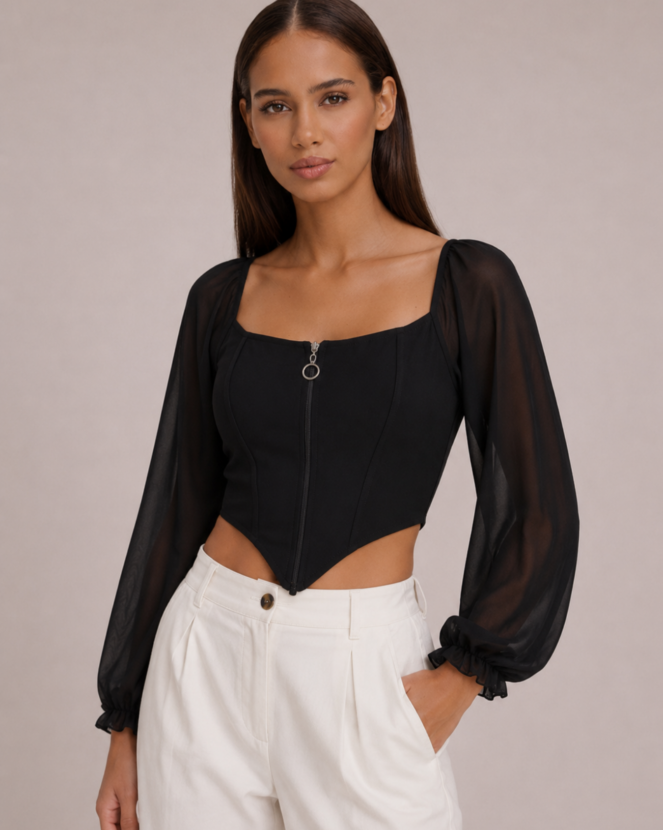 Women's black chiffon juliette styled look — versatile — Juliette Corset Blouse — Oscar Blackwood
