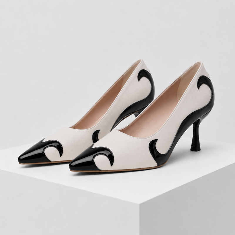 Women's black shoes detail view — versatile — Adelaide Pointed Toe Pumps — Oscar Blackwood