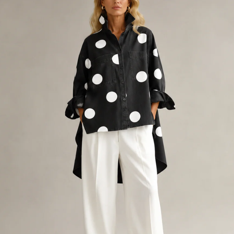 Women's black muriel alternate angle — versatile — Muriel Polka Dot Shirt — Oscar Blackwood