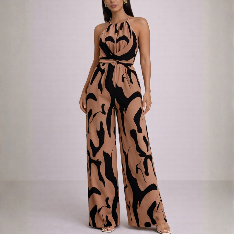 Women's brown dress back view — chic — Lika Halterneck Jumpsuit — Oscar Blackwood