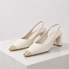 Women's white heels close-up — elegant — Maren Square Toe Heels — Oscar Blackwood
