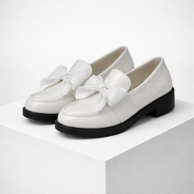Women's white loafers color detail — versatile — Phoebe Bow Loafers — Oscar Blackwood