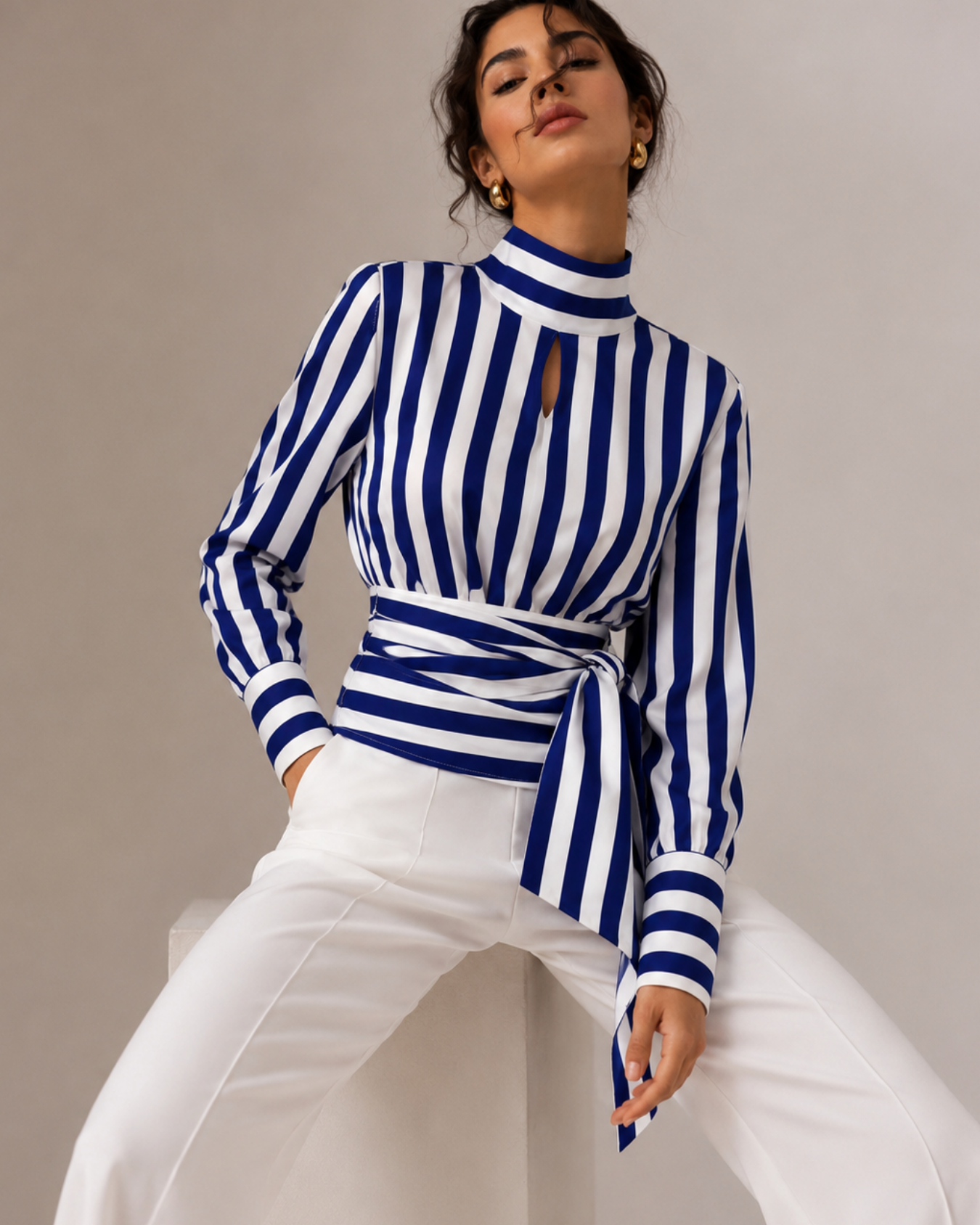 Women's striped alessia front view — versatile — Alessia Striped Shirt — Oscar Blackwood