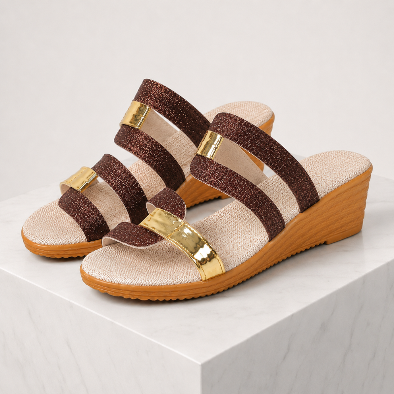 Women's burgundy lace sandals detail view — summer — Martina Wedge Sandals — Oscar Blackwood