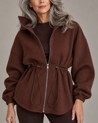 Women's brown jacket front view — outerwear — Nina Zip Sweatshirt — Oscar Blackwood