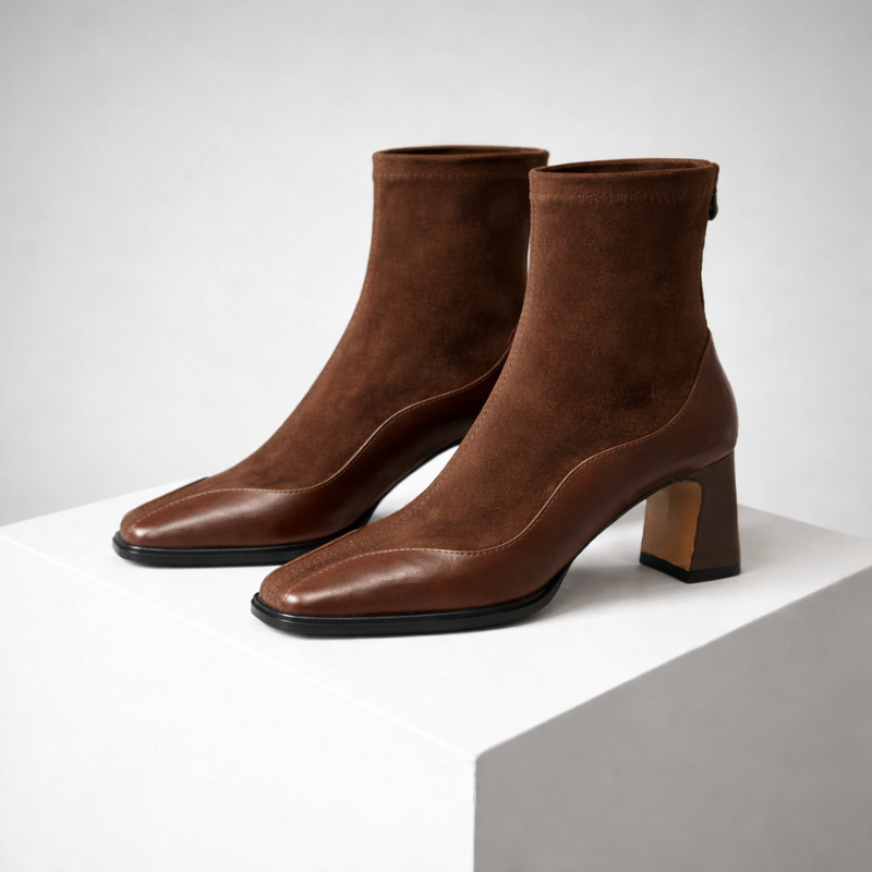Women's brown leather boots back view — rugged — Taylor Square Toe Ankle Boots — Oscar Blackwood